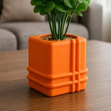 Bezos 3D Baskı Square Planter - Izgara Desenli Küp Saksı-Turuncu