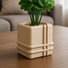 Bezos 3D Baskı Square Planter - Izgara Desenli Küp Saksı-Bej