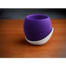 Bezos 3D Baskı Küre Saksı - Kafes Dokulu Iki Parçalı Dekoratif Saksı - Mor-Beyaz