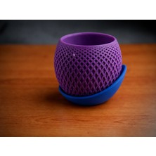 Bezos 3D Baskı Küre Saksı - Kafes Dokulu Iki Parçalı Dekoratif Saksı - Mor-Mavi