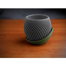 Bezos 3D Baskı Küre Saksı - Kafes Dokulu Iki Parçalı Dekoratif Saksı - Gri-Yeşil