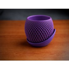 Bezos 3D Baskı Küre Saksı - Kafes Dokulu Iki Parçalı Dekoratif Saksı - Mor-Mor