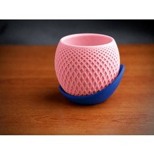Bezos 3D Baskı Küre Saksı - Kafes Dokulu Iki Parçalı Dekoratif Saksı - Pembe-Mavi