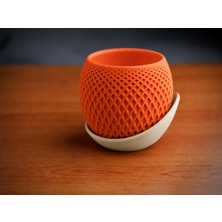 Bezos 3D Baskı Küre Saksı - Kafes Dokulu Iki Parçalı Dekoratif Saksı - Turuncu-Bej