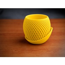 Bezos 3D Baskı Küre Saksı - Kafes Dokulu Iki Parçalı Dekoratif Saksı - Sarı-Sarı