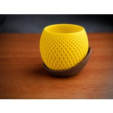 Bezos 3D Baskı Küre Saksı - Kafes Dokulu Iki Parçalı Dekoratif Saksı - Sarı-Kahverengi