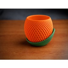 Bezos 3D Baskı Küre Saksı - Kafes Dokulu Iki Parçalı Dekoratif Saksı - Turuncu-Yeşil