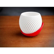 Bezos 3D Baskı Küre Saksı - Kafes Dokulu Iki Parçalı Dekoratif Saksı - Beyaz-Kırmızı