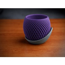 Bezos 3D Baskı Küre Saksı - Kafes Dokulu Iki Parçalı Dekoratif Saksı - Mor-Gri