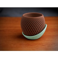 Bezos 3D Baskı Küre Saksı - Kafes Dokulu Iki Parçalı Dekoratif Saksı - Kahverengi-Mint