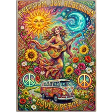 Tablomega Hippie Love Peace Güneş Karavan Dekoratif Kanvas - Mdf Ahşap Tablo