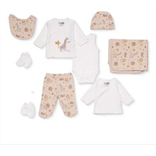 Hellobaby Erkek Bebek 10LU Hastane Çıkışı Hayvan Baskılı Çıtçıtlı Zarf Yaka Uzun Kol Patikli