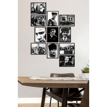 Özcanlar Çerçevesiz Çerçeve Görünümlü Atatürk Fotoğrafları 11 Parça Mdf Tablo Seti Çoklu Baskı Seti Mdf Baskı ÖZC-MDF11B