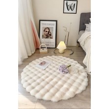 Bubble Yuvarlak Krem Uzun Tüylü Yumuşak Peluş Kaymaz Yıkanabilir Salon Oturma Odası Balkon Hal