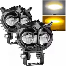 2 Adet Baykuş LED Sis Farı Çakarlı Çift Renk Sarı-Beyaz Moto-Offroad-Suv-Iş Makinesi