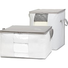 Ocean Home Textile 2'li Pvc Pencereli Stuff & Things Gri Çizgili Hurç Set