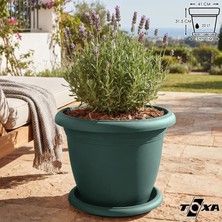 Toxa 22 Litre Tabaklı Mat Yeşil Büyük Boy Yuvarlak Plastik Saksı Villa No9 Ø42X31CM