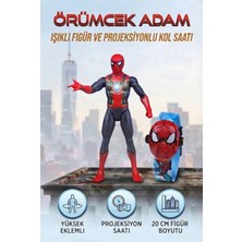Farbu Oyuncak İkili Set - Işıklı Örümcek Adam Figürü ve Projeksiyonlu Kol Saati 20 cm