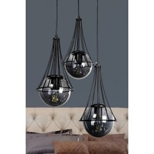 Begüsa Lapis Modern Siyah Füme Camlı Avize Metal Malzemeden Şık Tasarım 3'lü Aydınlatma