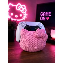 Hello Kitty Örgü Desenli Kol Standı 3D Baskı Dekoratif Oyuncu Aksesuarı - Pembe