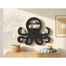 3D Baskı Ahtapot Duvar Rafı - Dekoratif Mini Raf-Siyah