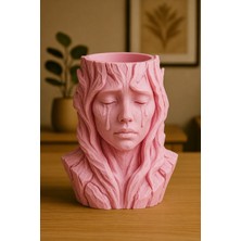 Bezos 3D Baskı Ağlayan Kadın Büst Saksı - Sanatsal Dekoratif Saksı - Pembe