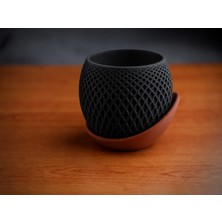 Bezos 3D Baskı Küre Saksı - Kafes Dokulu Iki Parçalı Dekoratif Saksı - Siyah-Kahverengi