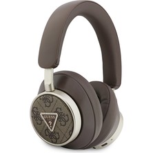 Guess Lisanslı Enc Özellikli 4g Desenli Taşlı Üçgen Logolu Kulak Üstü Bluetooth Kulaklık Kahverengi