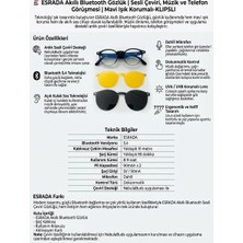 Esrada Akıllı Bluetooth Gözlük | Sesli Çeviri, Müzik ve Telefon Görüşmesi | Mavi Işık Korumalı- Klıpslı ES222 C04 49