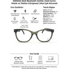 Esrada Akıllı Bluetooth Gözlük | Sesli Çeviri, Müzik ve Telefon Görüşmesi | Mavi Işık Korumalı ES203 C04 50-18-140