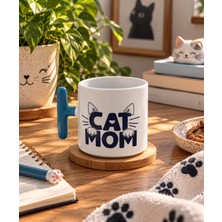 Cuppera Cat Mom Tasarım Kupa – Kedi Severlere Özel Mavi Kulplu Kupa