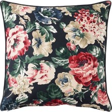 IKEA Siyah-Çiçek Desenli Pamuk Minder-Kırlent Kılıfı 50X50 cm Kare Ev Dekorasyonu