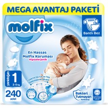 Molfix 1 Beden Yenidoğan Bebek Bezi Bantlı 240 Adet 2 - 5 kg Kilo Aralığında Ekstra Yumuşak