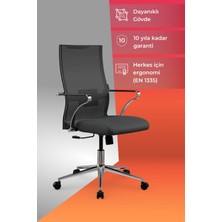 Metta Ergolife Sit Air 24/7 B2-281K - Yükseklik Ayarlı, Fileli, Krom, Toplantı, Ofis, Bilgisayar Sandalyesi - 696.5D.1.2A2