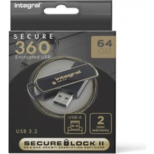 İntegral Integral Entegre 64GB SECURE360 256-BIT Yazılım Şifreli 3.0 USB Bellek - Çalışan ve Şifreli Çift Bölüm, Şifre Saldırılarına Karşı Akıllı Koruma ve 360 ​​derece Dönen Muhafaza