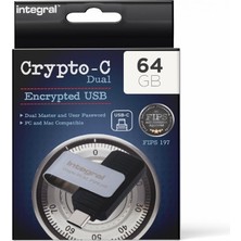 İntegral Integral Entegre 64 GB Crypto-C Çift Şifreli USB Flash Bellek Çubuğu, Güvenli Çift Şifreli Aes-Xts 256-BIT Donanım Şifreli USB 3.2, Fıps 197 Sertifikalı - Mac, Macbook, Pc, Dizüstü Bilgisayar Için