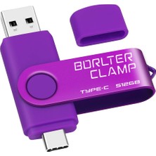 Borlter Clamp Type C USB Stick 512GB, Borlterclamp 2'si 1 Arada Otg Memory Stick USB 3.0 Çift Bağlantı Noktalı USB C Flash Sürücüsü, Android Akıllı Telefon Için Samsung S10/S9/S8, Huawei, Tabletler ve