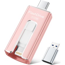 Sudeho Mfi USB Stick 512GB iPhone Için, 3'ü 1 Arada Lightning ve Usb-C Stick, Pembe