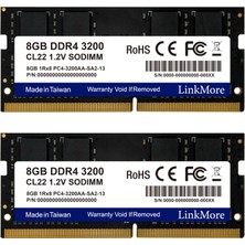Linkmore 16 GB Kiti (2x 8 Gb) Ddr4 3200MH Sodımm (PC4-25600) CL19 1,2 V Dizüstü Bilgisayar Belleği