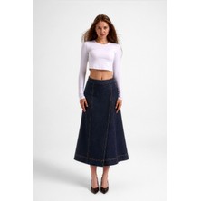 Banny Jeans Kadın Lacivert A Kesim Likralı Midi Jean Etek