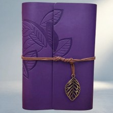 Birsence Şık Yaprak Desenli Deri Defter Mor Renkli Ajanda