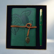 Birsence Şık Defter Kalem Seti Yeşil Renk Kutu ile