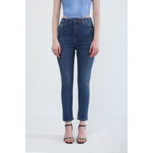 Blue White Kadın Slim Fit Likralı Esnek Jean Pantolon Mavi