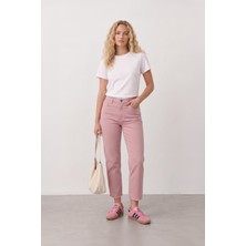 Kadın Paçası Püskül Detaylı Jean Pantolon Pembe