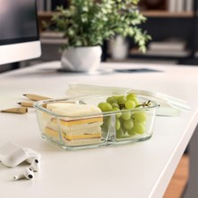 Lav Fresco Cam Bölmeli Saklama Kabı Tekli Orta Boy 720 ml Dikdörtgen Beyaz Kilitli Kapak