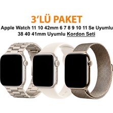 Dexmon Apple Watch 12 11 10 42mm 6 7 8 9 Se Uyumlu 38 40 41mm Uyumlu 3' Lü Silikon + Metal Kordon Set
