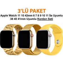 Dexmon Apple Watch 12 11 10 42mm 6 7 8 9 Se Uyumlu 38 40 41mm Uyumlu 3' Lü Silikon + Metal Kordon Set