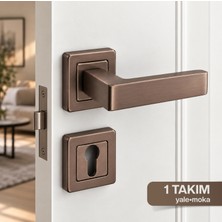 Badem10 Alm Victoria (1 Takım) Moka Renk Kare Rozetli Yale Kapı Kolu Montaj Vidaları Dahil Dış Kapı
