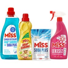 Miss Sıvı Çamaşır Deterjanı - Soda Plus - Arap Sabunu - Lekesiz Sprey 4 Lü Temizlik Seti