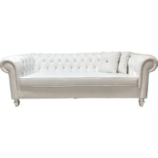 3A Mobilya White Leather Hakiki Deri Kanepe Koltuk